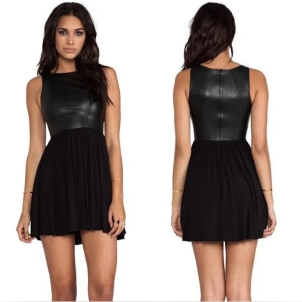 Bailey 44 Black Faux Leather Bodice Fit-and-Flare Dress